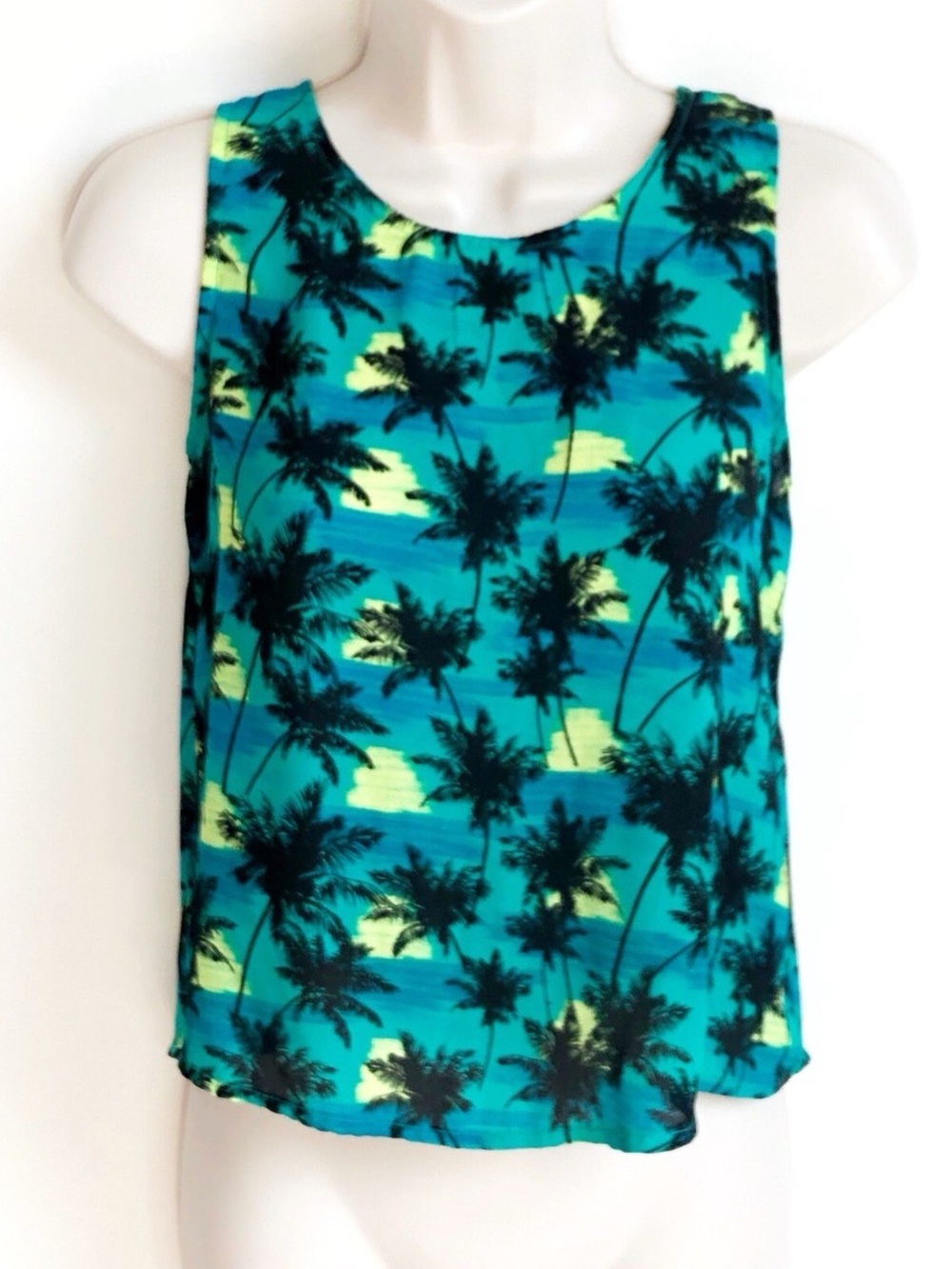 BONGO Tropical Palm Tree Lightweight Tank Top Juniors Green Blue size L